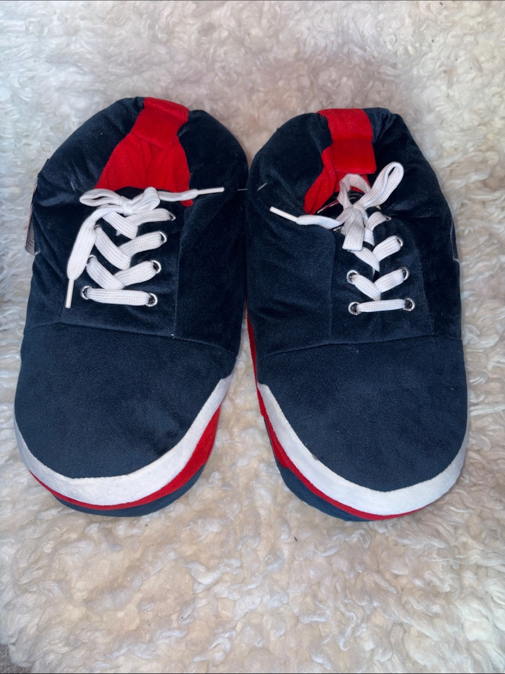 NFL Men's Navy, Red & White Plush Sneaker Slippers